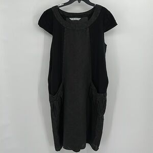 Luna Luz Black Linen Ribbed Sides Cap Sleeve Dress Size Medium